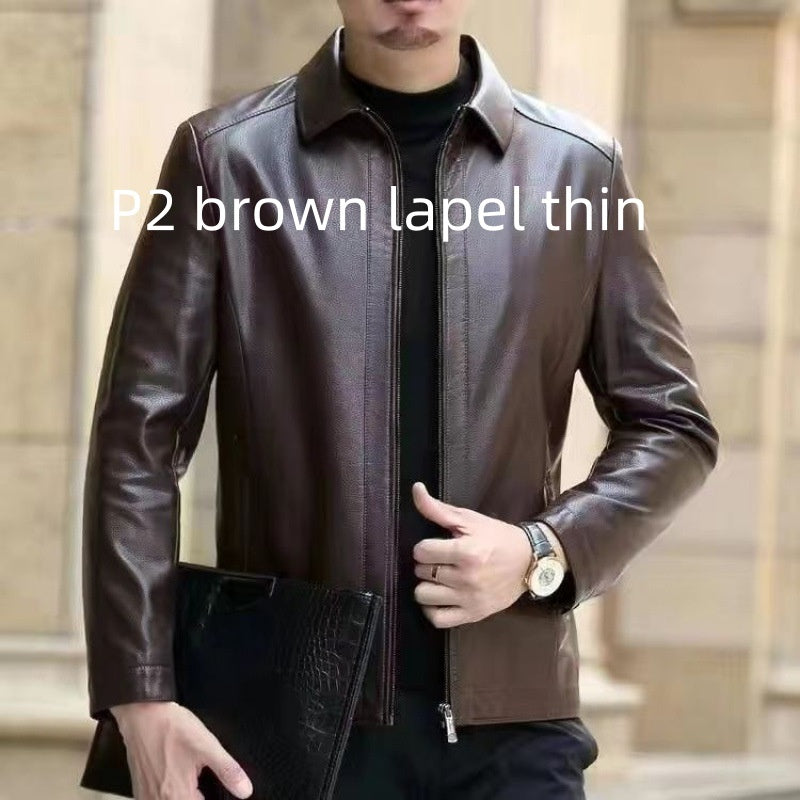 Mens Leather Jacket Stand Collar Men Fleece-lined