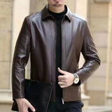 Mens Leather Jacket Stand Collar Men Fleece-lined