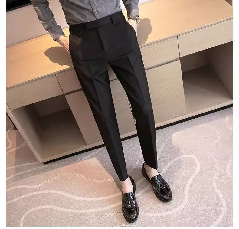 Mens Casual Suit Pants Men's Cropped Suit Pants Straight