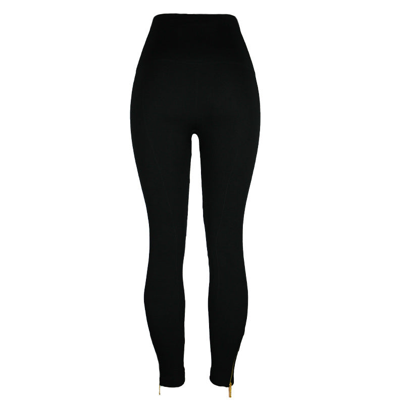 Womens High-waisted Tight Pants Tummy Control Zipper Leggings Seamless Breech with Diamond-studded Pants
