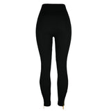 Womens High-waisted Tight Pants Tummy Control Zipper Leggings Seamless Breech with Diamond-studded Pants