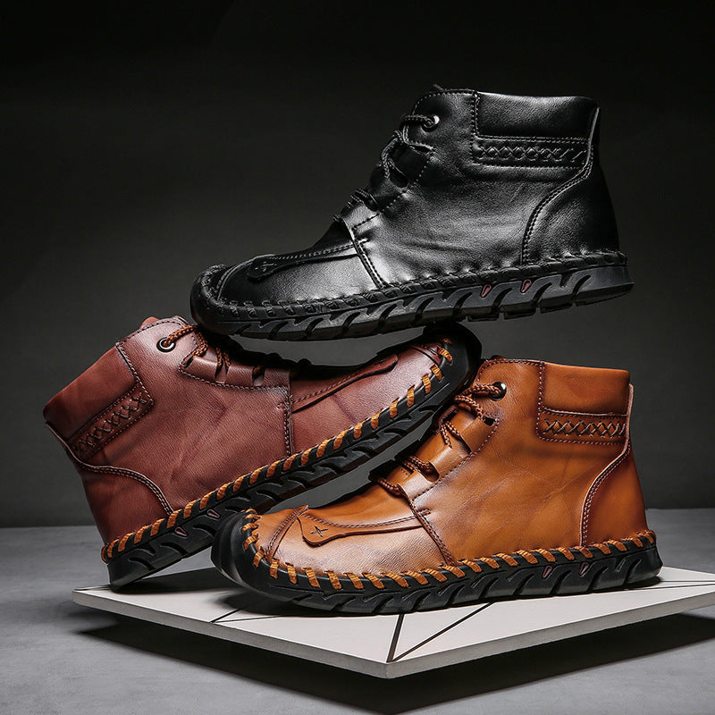 Mens Casual Leather Shoes Ankle Chukka Boots Slip On Lightweight Loafers Mid top Walking Driving Shoes for Male