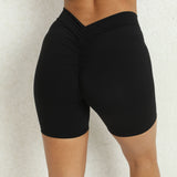 Womens Back Waist Deep V-shaped Wrinkle Tight Yoga Shorts