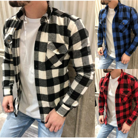 Men Cotton Brushed Plaid Shirt New Cardigan Oxford Style