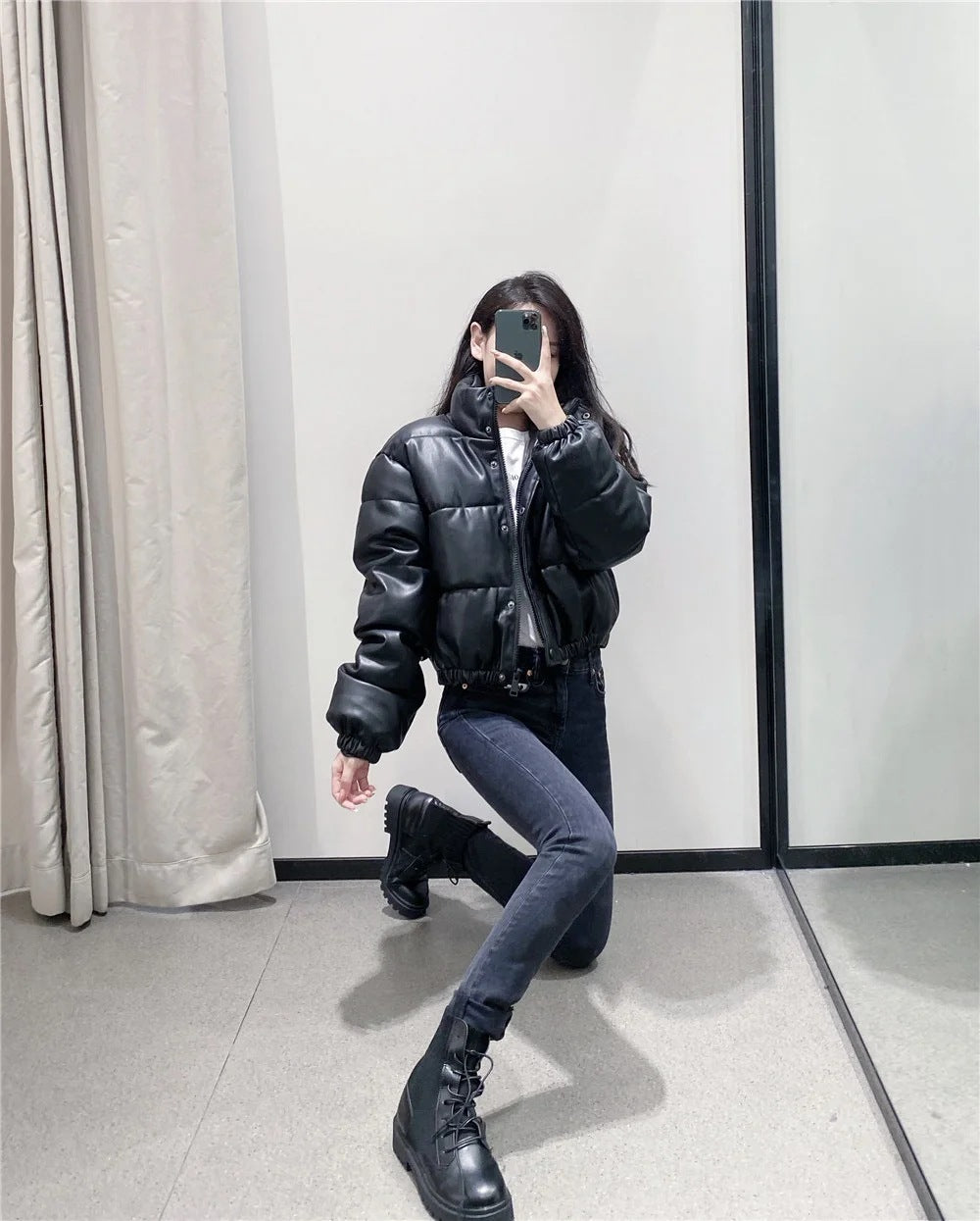 Womens  Faux leather cotton jacket