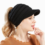 Ponytail Beanie Hat Knitted High Warm Winter Women Tail Skullies