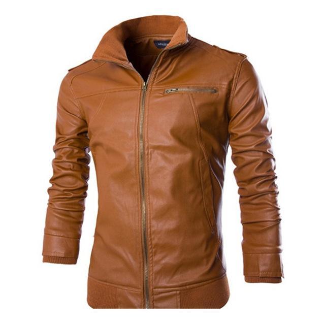 Mens Faux Leather Aviator Bomber Jacket