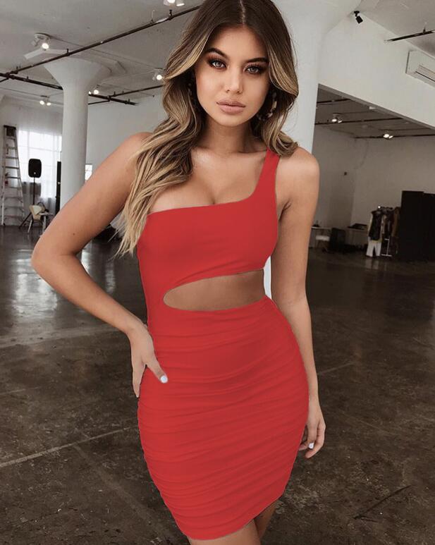 Womens Slim One-shoulder Short Dress Sexy Fashion Hollow Mini Dresses