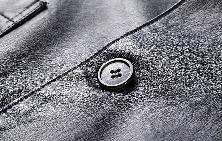 Men's casual Notched Collar 2 Button Slim Moto Faux Leather Blazer Jacket