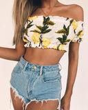 Womens Wrapped Camisole Tube Top Sexy Print Short Sleeve Beach Holiday