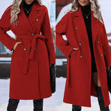 Womens British Style Double Breasted Lapel Collar Belt Trench Outwear Overcoat