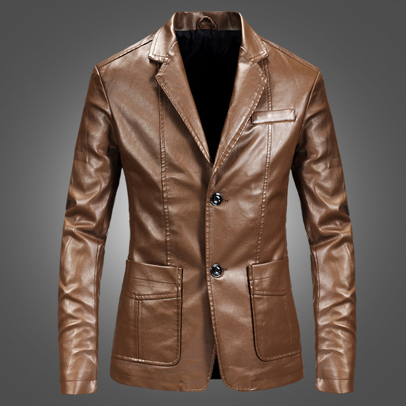 Black Leather Blazer for Men Overcoat Casual Blazer Jacket for Men