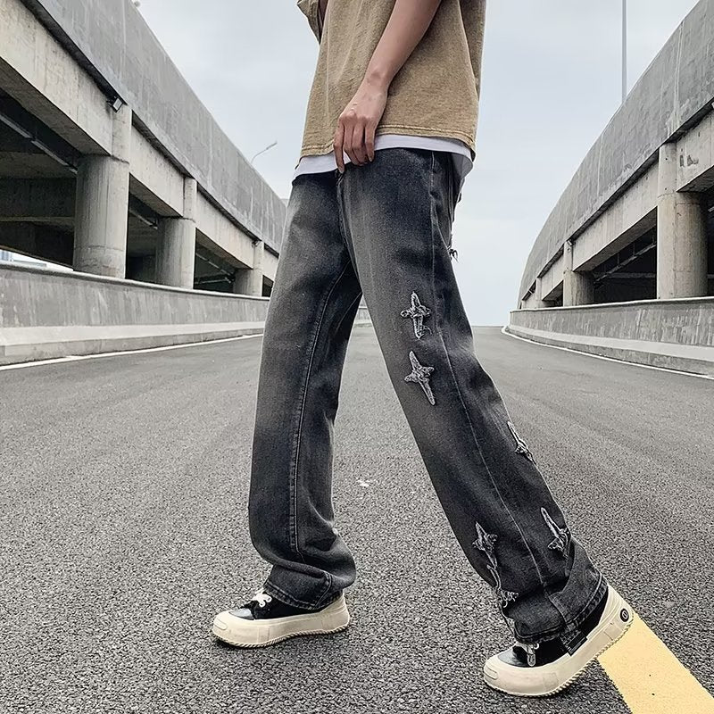 Mens Fashion Jeans Pant Zipper Loose Denim Trousers Men