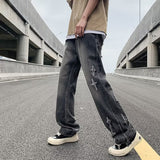 Mens Fashion Jeans Pant Zipper Loose Denim Trousers Men