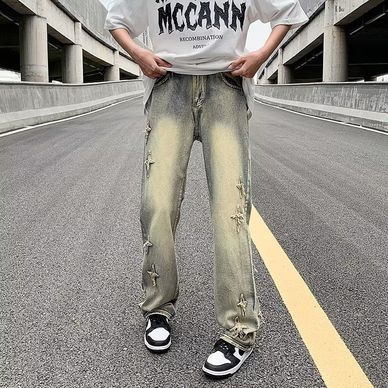 Mens Fashion Jeans Pant Zipper Loose Denim Trousers Men