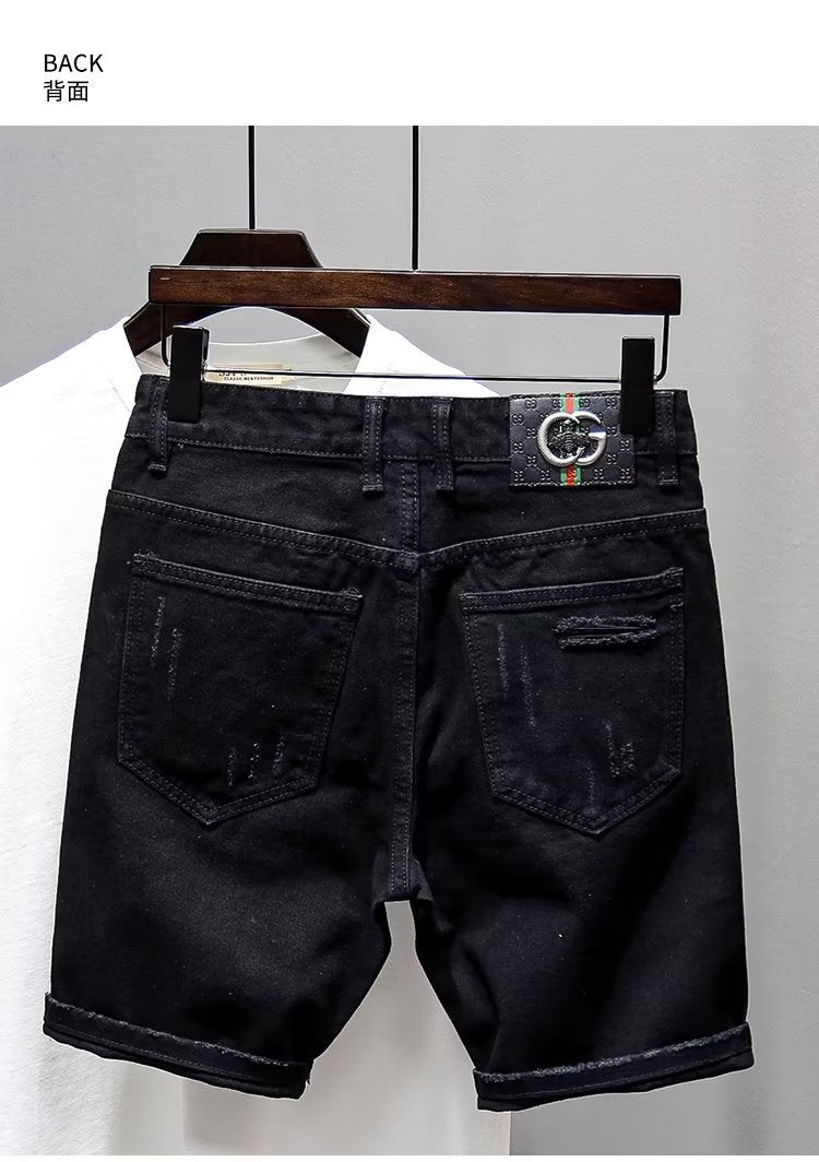 Mens Shorts Denim Stretch Cotton Ripped Slim Casual Summer Half Pant Jeans