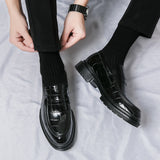 Men's Leather Tassel Loafers Luxury Round Toe punch Leather Shoes