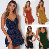 Womens Polka-dot Strappy Dress Women Summer Fashion Beach Sundress
