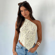 Women's Top Solid Lace Backless One Shoulder Hanging Neck Vest