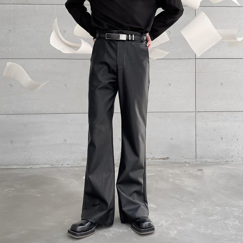 Mens Leather Bell Bottoms Slim Fit 70s Disco Flare Stacked Pants for Men