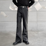 Mens Leather Bell Bottoms Slim Fit 70s Disco Flare Stacked Pants for Men