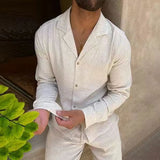 Mens Fashion Casual Long-sleeved Suits Fashion Lapel Single-breasted Shirt Top And Slim-fit Trousers Men Clothing