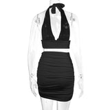 Halter Top And Skirt Set For Women - Stylish White Green Black Dress
