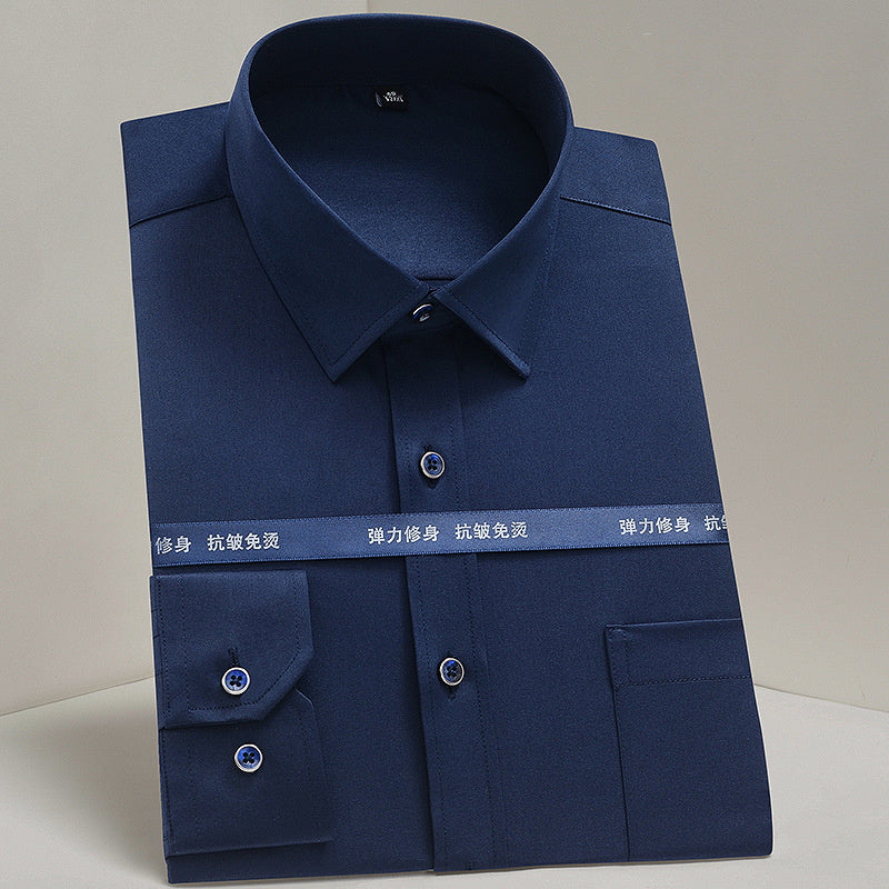 Men's Dress Shirts Solid Long Sleeve Stretch Oxford Shirt Business Casual Shirts