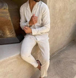 Mens Fashion Casual Long-sleeved Suits Fashion Lapel Single-breasted Shirt Top And Slim-fit Trousers Men Clothing