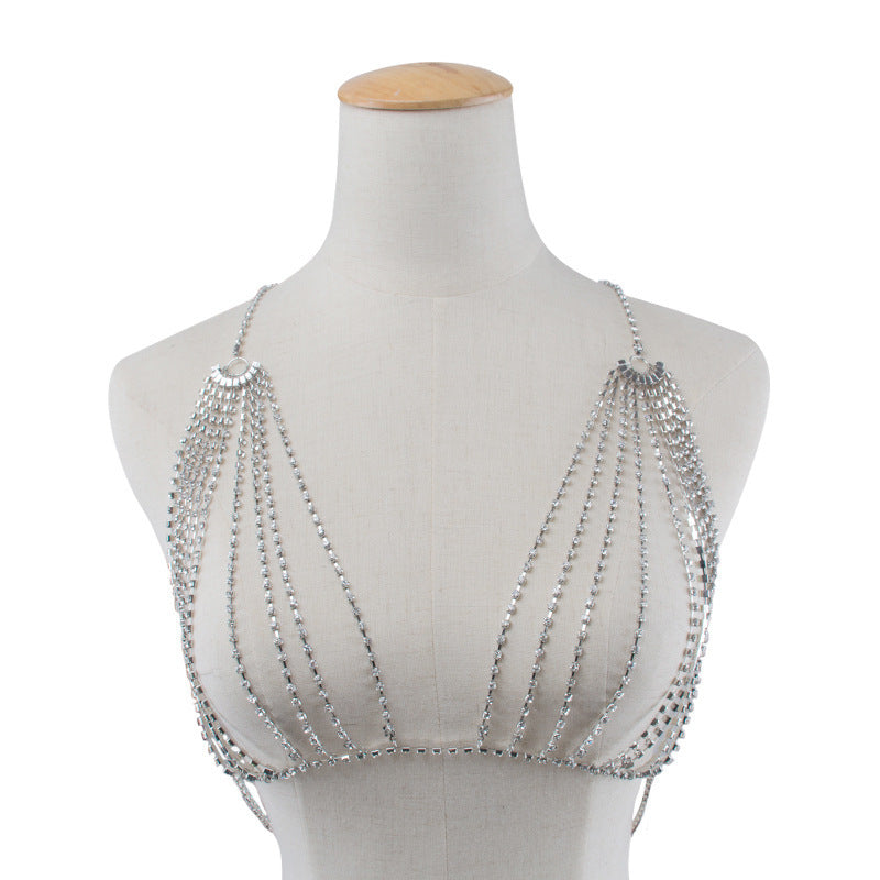 Gold Sexy Hollow Rhinestone Bra
