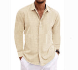 Mens Fashion Long Sleeve T-shirt Undershirt Solid Color Long Sleeve Cotton Linen Shirt Men