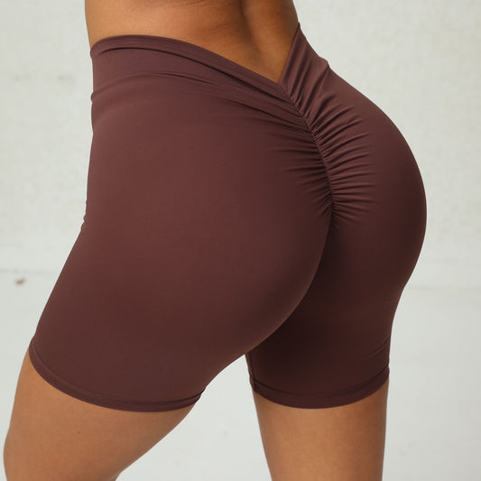 Womens Back Waist Deep V-shaped Wrinkle Tight Yoga Shorts