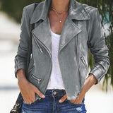 Womens Fashion Jackets Lapel And Diagonal Zipper Short