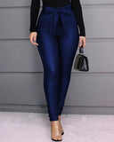 Womens Faux Leather Tie Waist Pants