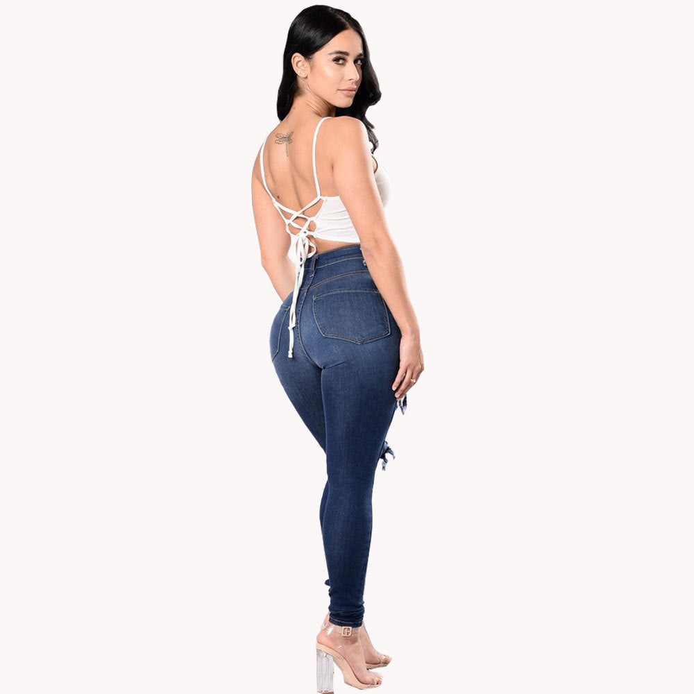 Womens Skinny High Waist ripped Jeans Pants Ladies Denim Slim Fit Pants