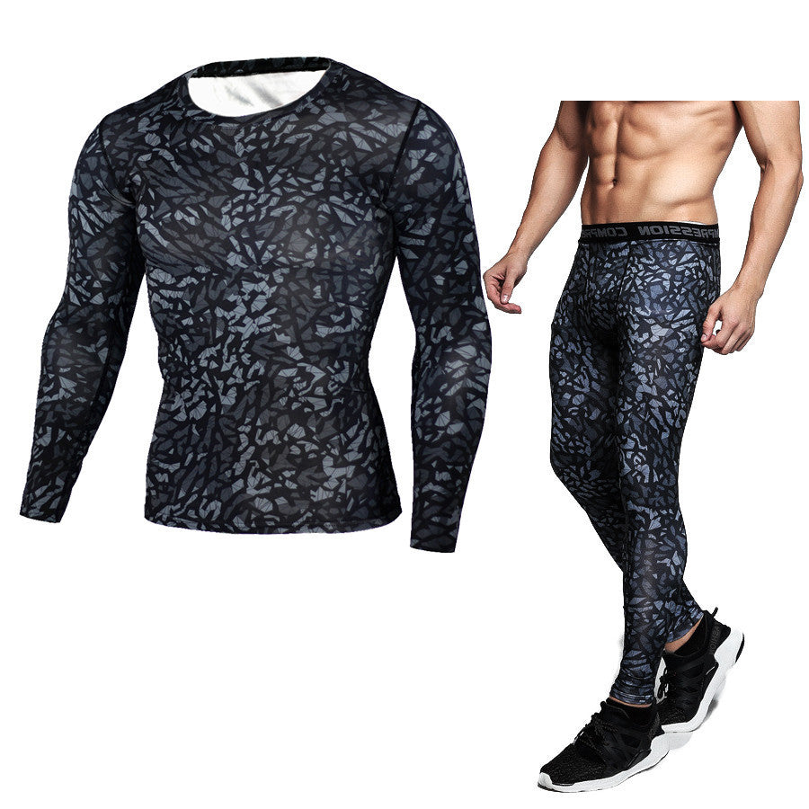 Men Fitness suits Camouflage Compression Baselayer Set Sports Compression Set Long Sleeve T-Shirt Tights Exercise Clothes Workout Bodysuit
