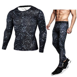 Men Fitness suits Camouflage Compression Baselayer Set Sports Compression Set Long Sleeve T-Shirt Tights Exercise Clothes Workout Bodysuit
