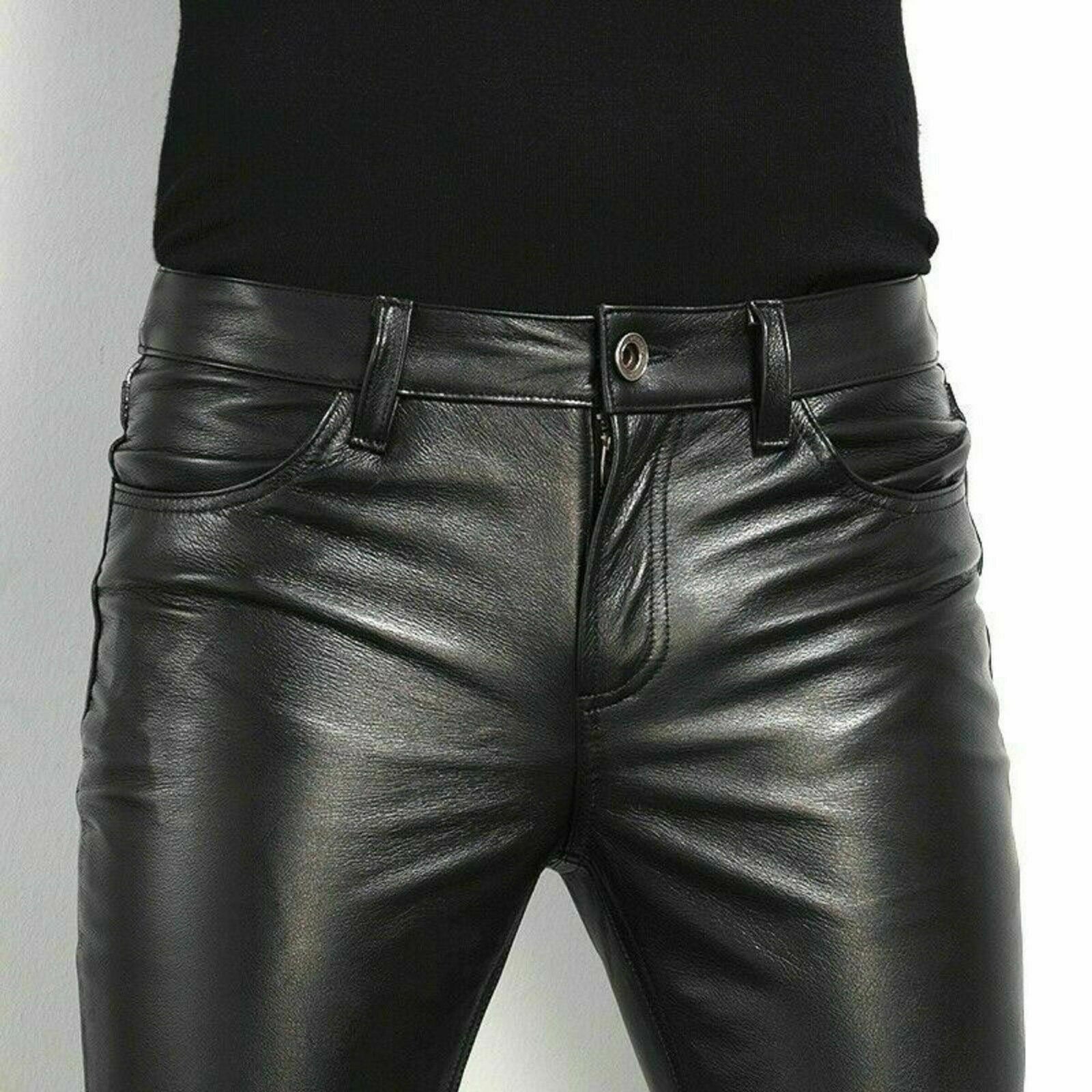 Mens Slim Fit Stretch Fashion Casual Faux Leather Pants