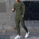 Mens Sweatsuit Round Neck Long Sleeve T-shirt Trousers Suit Men