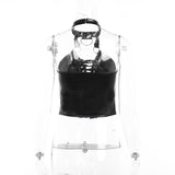 Devil Fashion Halter Top Sexy Lace-up Vest Pu Leather Dark Style