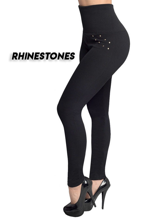 Womens High-waisted Tight Pants Tummy Control Zipper Leggings Seamless Breech with Diamond-studded Pants