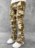 Men Patched Pants Long Tight Fit Stacked Jeans For Mens