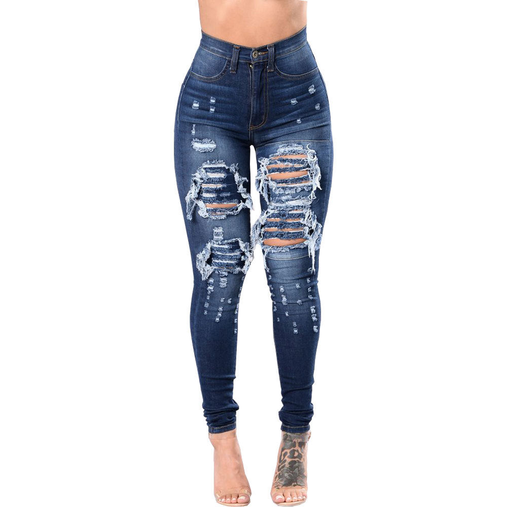 Womens Skinny High Waist ripped Jeans Pants Ladies Denim Slim Fit Pants