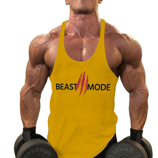 Mens Summer Cotton Fitness Muscle Men's Thin Shoulder Strap I-print Halter Vest