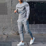 Mens Sweatsuit Round Neck Long Sleeve T-shirt Trousers Suit Men
