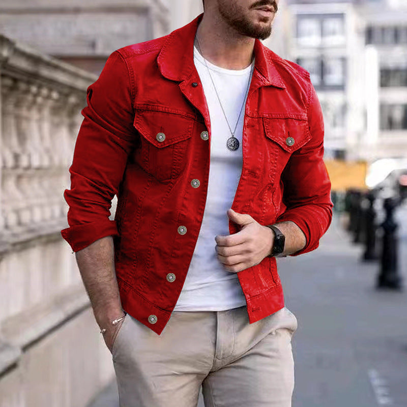 Multi-pocket Denim Jacket Denim Workwear Jacket Tops Coat Spring Autumn Men Slim