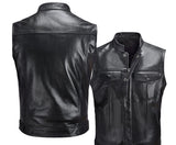 Men's Leather Waistcoat Vest Zipper Button  Motorbike Tops