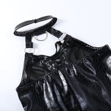 Devil Fashion Halter Top Sexy Lace-up Vest Pu Leather Dark Style