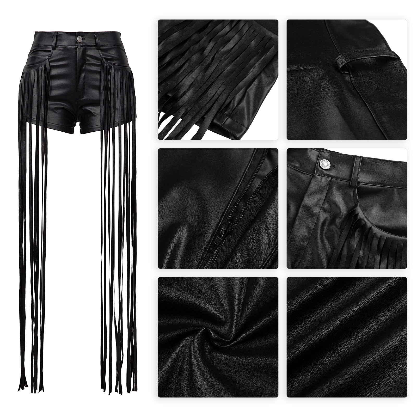 Faux Leather Shorts for Women Sexy High Waist Black  Shorts Pants Fringe Shorts