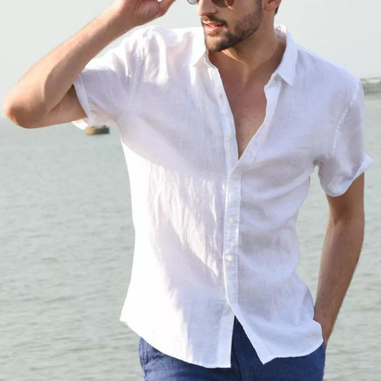Mens Summer Short-sleeved Shirt Casual Button Tops Men Clothing